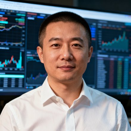 世界杯比分网首席数据科学家李明远的半身照，他留着短发，穿白色衬衫，身后是布满数据图表的显示屏